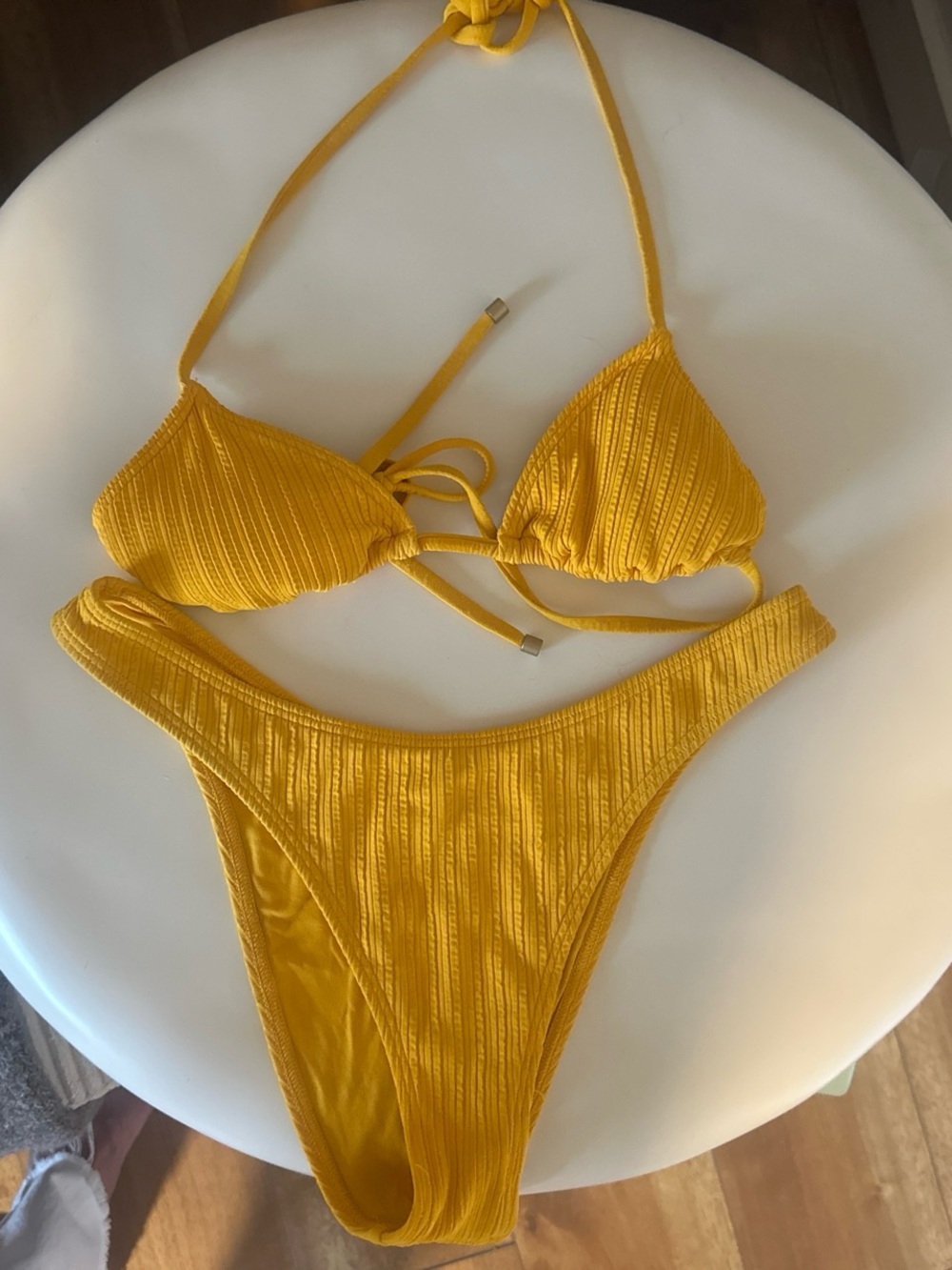 Vitamin A Yellow Ribbed Triangle Bikini Set